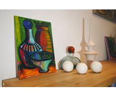 Bodegón 1 (35,5 x 45,5 cm) Cuadro original, pintura (painting) en lienzo (canvas) bastidor de madera, Acrílico y Óleo, pintado a mano, arte contemporáneo figurativo, decoración hogar, regalo para pared salón. Jarrones, bodegón