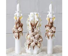 Set de velas talladas en beige blanco para la unidad de marfil Vela para la ceremonia de boda de la iglesia - Velas de lujo hechas a mano para el hogar y el regalo