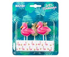 Boland 52564 – Velas Flamingo piña, 5 unidades, Velas de cumpleaños, minivelas, velas, enchufe, pincho, rosa, dorado, pasteles, cumpleaños, guarderías, decoración, regalo, fiesta en el jardín