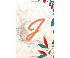 J: Initial Monogram Letter J monogrammed confetti College Ruled Notebook.Writing journal diary & Note Taking for Kids, Girls and Women - Grey Marble & Floral Print