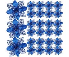 Willbond 20 Flores de Árbol de Navidad Poinsettia Artificial Brillantes Adornos de Árbol de Navidad para Decoración de Boda Navidad Festival Frente de Puerta (Azul)