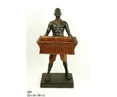 CAPRILO Figura Decorativa de Resina Africano con Cesta Adornos y Esculturas. Decoración Hogar. Regalos Originales. 22 x 16 x 50 cm. IB