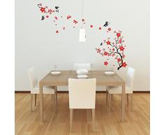 Walplus â Pegatinas de Pared, 150 x 90 cm, Cherry Ciruelo Flores y Mariposas extraÃble adhesivo Mural Art Adhesivos Vinilo decoración del hogar bricolaje Salón Dormitorio Decoración Pared habitación