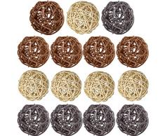 Bolas de mimbre de ratán, 15 piezas decorativas de varios colores, rellenos de jarrón de esferas naturales para manualidades, fiestas, decoración de mesa de boda,Natural Brown Gray