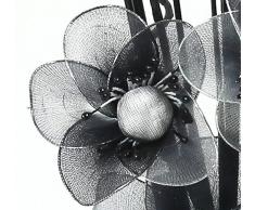 Flourish 796167 - Jarrón ovalado con flores artificiales de seda, 75 cm, vidrio, Pair of Silver/Black/white, 10x10x32 cm
