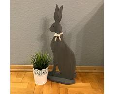 Reneefer | Madera Decoración Pascua XXL Sentado Gris Pascua 60 cm Decoración Primavera Figura Grande Conejo Madera Figura Primavera Decoración en Estilo rústico