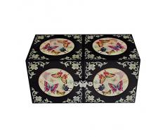Cofre Cúbico Doble de Madreperla Diseño de Mariposas y Flores para Joyería Bisutería Caja de Madera Organizador