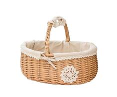 DBSCD Cesta Picnic Tejido Natural Viruta Madera Mimbre Camping Compras Almacenamiento Cesto y Mango Flor Fruta Madera Cestas Regalo Pascua Sauce Rectangular vacío