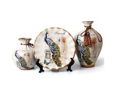 ufengke Pavo Real Jarrón de Ceramica,Conjunto de 3 Piezas Florero,Jarrones Chinos para Decoración del Hogar
