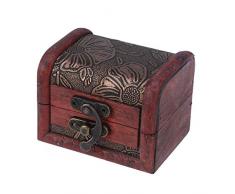 VOSAREA Caja de Almacenamiento de joyería de Escritorio del Cofre del Tesoro de Madera Vintage Misceláneas Organizador Contenedor Estuche (Lotus)