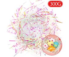 300 Gramos Hierba de Pascua de Iridiscente Papel en Tiras de Plástico Hilos Iridiscentes Rellenos Confeti en Tiras para Manualidades Envoltura de Regalo y Rellenar Cesta