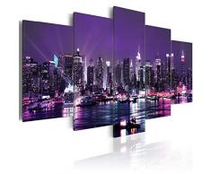 murando - Cuadro en Lienzo 200x100 cm New York City Impresión de 5 Piezas Material Tejido no Tejido Impresión Artística Imagen Gráfica Decoracion de Pared Ciudad Noche d-A-0022-b-o