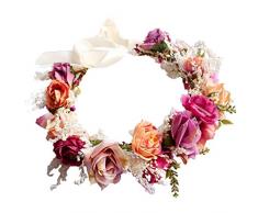 YAZILIND Boda de Flores de Novia Corona de Dama de Honor Rosa Floral Guirnalda de Playa Tocado con Accesorios de Foto de la Cinta