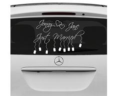 (60 x 43 cm) personalizado de vinilo auto adhesivo diseño/recién casados con nombres y latas wallkraft/ventana trasera espejo + GRATIS etiquetas para regalo al azar!