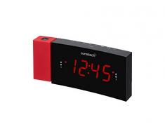 Sunstech FRDP3 - Radio despertador con proyector horario (USB de carga, función sleep y alarma dual), color rojo