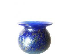 Jarron pequeño de vidrio coloreado, florero de cristal soplado a boca de color azul reflejado , florero en foma de bola, altura alrededor 7,5 cm, diseñado y fabricado por la Oberstdorfer Glashütte