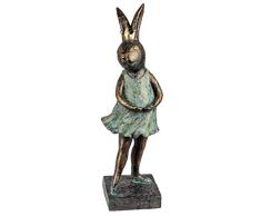 dekojohnson XXL - Figura Decorativa de Conejo de Pascua con Coronas, para jardín, decoración de Pascua, Figura Decorativa sobre zócalo, Bronce, 65 cm de pie