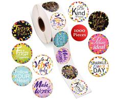 1000 Piezas Pegatinas de Citas Refranes Positivas Pegatinas con Patrón de Confeti Coloridas Desmontables Rollo de Pegatinas para Decoración de Tablón de Anuncios de Aula