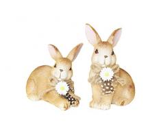HEITMANN DECO - Figuras Decorativas de Conejo de cerámica, con Lazos y Flores, Conejo de Pascua, decoración de Pascua, decoración de Primavera, Juego de 2 Unidades, Color marrón, Klein