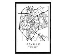 Nacnic Lámina Mapa de la Ciudad Seville Estilo nordico en Blanco y Negro. Poster tamaño A3 Sin Marco Impreso Papel 250 gr. Cuadros, láminas y Posters para Salon y Dormitorio