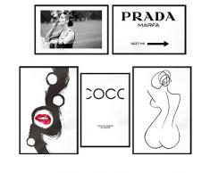 murando Poster Conjunto de 5 Carteles Colección de Posters Cuadro Impresos Póster con Motivos Artísticos Galería de Pared Serie de Carteles Arte Coco Prada Abstracto Labios Fashion