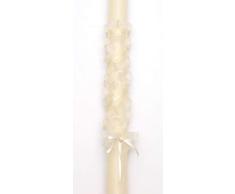 Vela de Bautizo-Bebe 40x3cm con Cinta en Rosa, Azul o Blanco, Perlas y Lacito (Blanco)