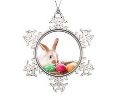 Mesllings Figura Decorativa de Conejo de Pascua, decoración navideña para niños, decoración única de día Festivo, decoración de Regalo, Copo de Nieve Personalizado, Adorno de Metal