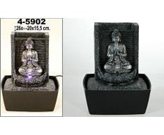 DonRegaloWeb - Fuente de agua con forma rectangular con una figura de buda de resina y pared trasera con luz led