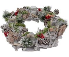 Portavelas de piñas de la vendimia de adviento en forma de corona de Navidad con las ramas de bayas - 36 cm de diámetro CC - Corona decorativa de decoración de la Navidad