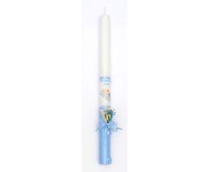 VELAS PINSART Vela de bautizo flor y cinta POSIBILIDAD DE PERSONALIZAR MEDIDA 40x3 cm (personalizacion azul)