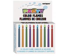 Unique Party Paquete de 10 Velas de cumpleaños y portavelas con Llama Colorida (34099) , Modelos/colores Surtidos, 1 Unidad