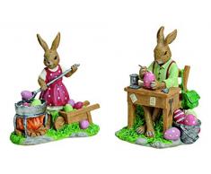 MaRab Figura Decorativa de Conejo, Conejo con Huevos de Pascua, de polirresina, 2 Capas, Aprox. 12 x 12 x 6 cm. Ideal como Regalo y como decoración.