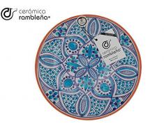 CERÁMICA RAMBLEÑA | Plato Decorativo para Colgar en Pared | Plato de cerámica | Azul | 100% Hecho a Mano | 27x27x4,5 cm