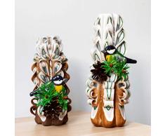 Juego de velas talladas blancas y marrones con pajaritos en una rama de pino - Idea de regalo para Navidad, Semana Santa y Día de la Madre