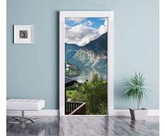 Etiqueta De La Puerta Etiqueta De La Pared Estéreo 3D Paisaje De Montaña Fotomural Mural Vinilo Tatuajes De Pared Puerta Mural Dormitorio Pegatinas De Puerta Decoración para El Hogar 77X200 Cm