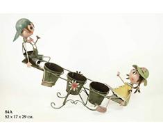 CAPRILO Macetero Triple Decorativo de Metal Niños en Balancín. Adornos y Figuras. Decoración para Jardín. Regalos Originales. 52 x 19 x 29 cm. IB 2
