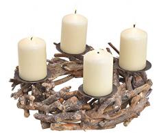 Matches21 - Corona de Adviento rústica de Madera Vieja con raíces de Madera y 4 portavelas, 1 Unidad de 30 cm de diámetro