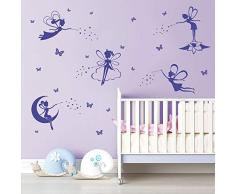 ufengke Pegatinas de Pared Hadas Púrpura Silueta Vinilos Adhesivos Pared Mariposas Tinkerbell Decorativos para Dormitorio Guardería Habitación Infantiles Niñas