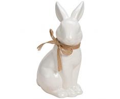 Matches21 - Figura Decorativa de Conejo de Pascua Sentado con Lazo, decoración clásica de Pascua, Primavera, Pascua, cerámica, Color Blanco, 10 x 8 x 16 cm