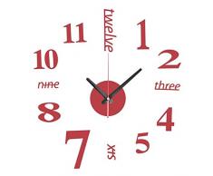 EsportsMJJ Bricolaje Mini Arte Moderno Espejo Reloj De Pared 3D Etiqueta De Diseño De Oficina En Casa Decoración De Habitación-Rojo