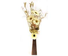 Desconocido Oro Brillante y Crema Seca Floral Pantalla orgánico Hecho a Mano Flores y Hierbas secas Indias. Free Jarrón de Madera. 85 cm de Alto.