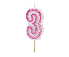 Unique Party - Vela de Cumpleaños Número 3 - Rosa Brillante (37913)