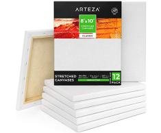Arteza Lienzo para pintar cuadros | 20,32 x 25,4 cm | Pack de 12 | 100% algodón | Lienzos en blanco para óleo, acrílicos y acuarelas | para artistas profesionales, aficionados y principiantes