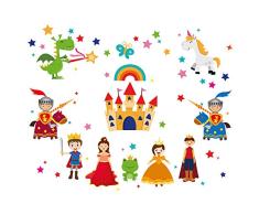 ufengke Pegatinas de Pared Principe y Princesa Vinilos Adhesivos Pared Castillo Caballeros Decorativos para Dormitorio Habitación Infantiles Bebés