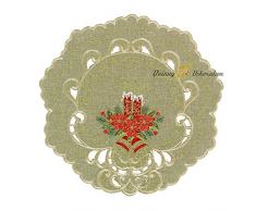 quinnyshop Embroidred manteles mesa decoración cuadro Runners blondas cojín de poliéster flores de pascua – Velas de Navidad campanas (aspecto de lino, verde/Beige, poliéster, Verde, Round 12 inches
