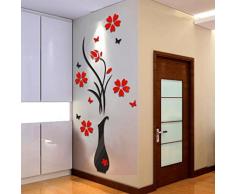Muebles Pegatinas Pegatinas Decorativas Pared Papel Tapiz DIY florero Flor árbol Cristal Arcylic 3D Pegatinas de Pared Calcomanía Papel de Pared dormitorios/salón/Hotel/Fondo de TV