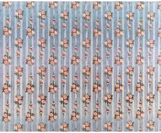 Casa De Muñecas Miniatura Impresión 1:12 Escala Rosa Rosada sobre Azul Papel Pintado Rayas