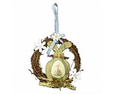 HAAC ratán Corona decorativa para puerta corona Primavera Pascua 23 cm Con Conejo y flores