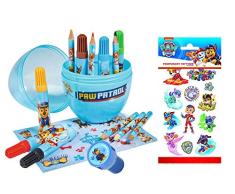 Paw Patrol Juego de manualidades, juego de tatuaje, huevo creativo, 6 rotuladores, 6 lápices de colores, 1 hoja de pegatinas, 1 arco de tatuajes para piel y 1 sello