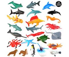 OOTSR Animales de Juguete, Surtido de 24 Mini Figuras de Animales Marinos de Plástico, Fauna Submarina Realista para Jugar en el Baño, Fiesta Educativa del Mar, Adorno de Tarta o Cupcake